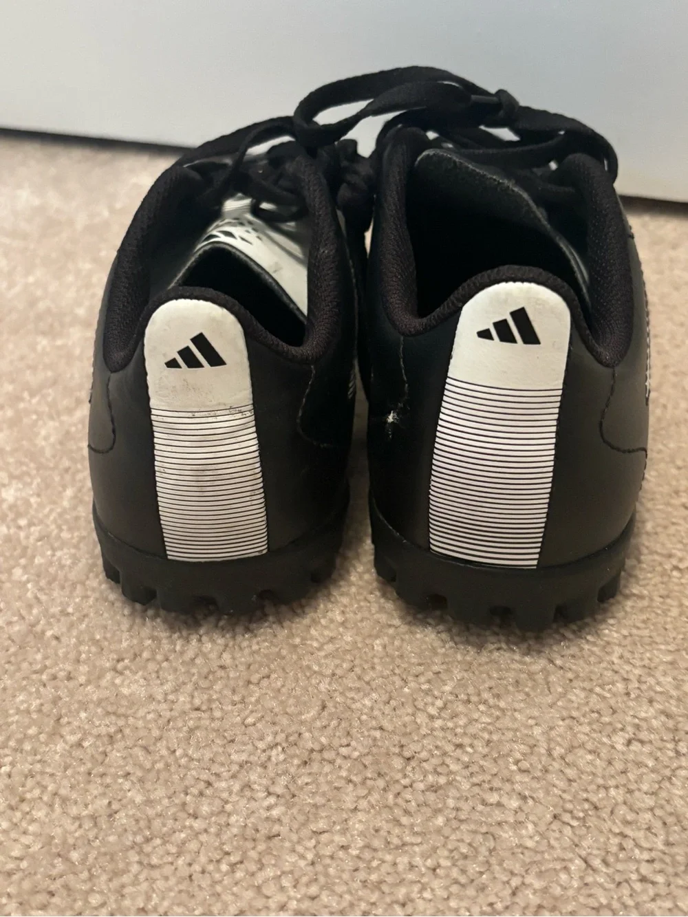 adidas Goletto VIII Turf Kids Size 4 Black Sneakers White Stripes NWOT Soccer